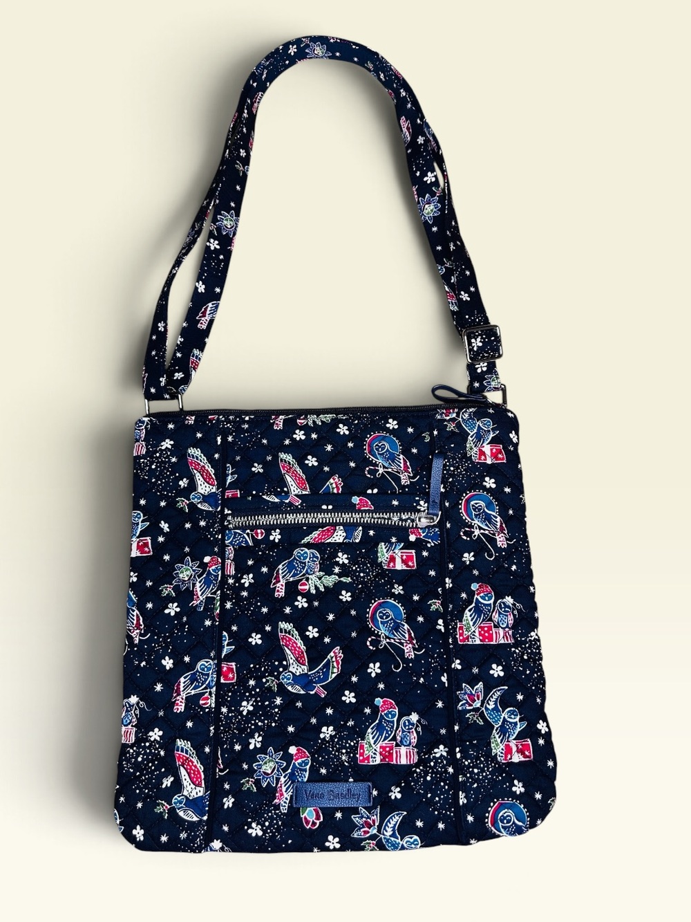 Vera Bradley Navy Iconic Triple Zip Hipster Holiday Owl Crossbody Purse